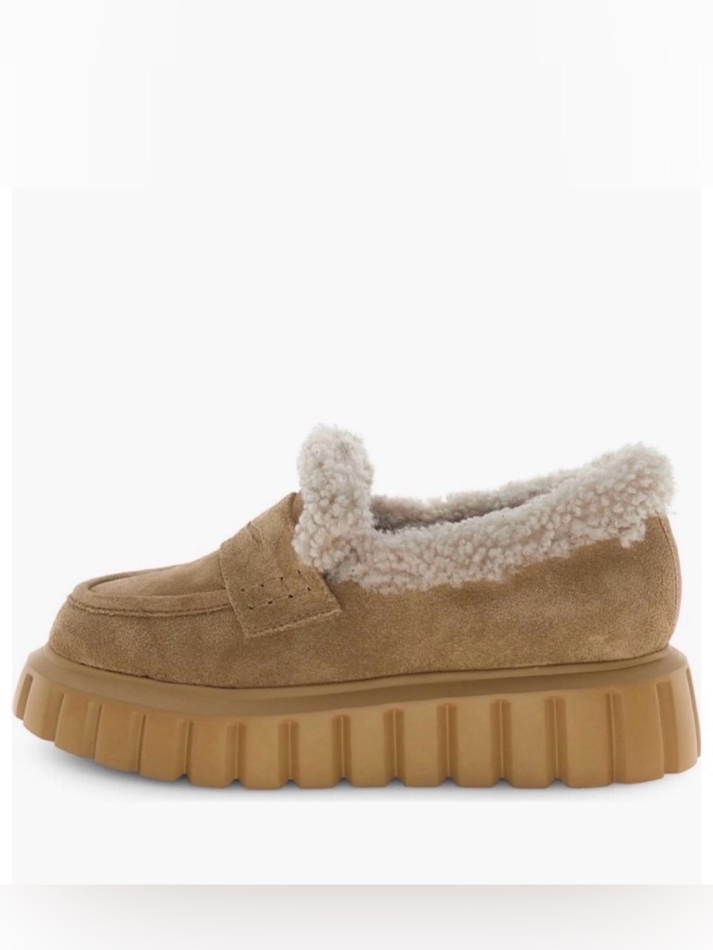 NWT VOILE BLANCHE Grenelle Mok Genuine Shearling Platform Loafer in Brown